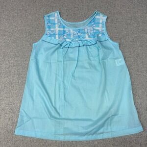 Sears Vintage Nightgown 32-34 Blue Floral Plaid Sleeveless Ruffle Bow 16002